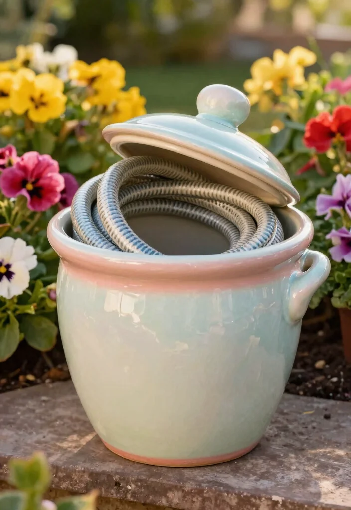 10 Best Hose Storage Solutions for Heavy Duty Use 2. Decorative Hose Pot 0