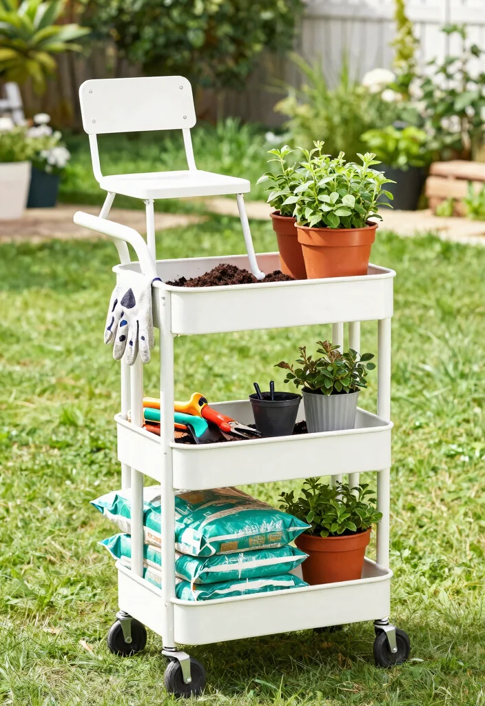 11 Best Ways to Style a 3 Tier Utility Cart With Items 3. Potting Station on Wheels 0