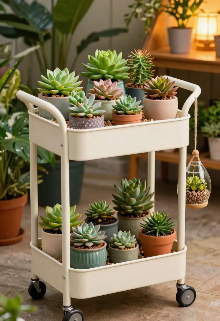 11 Best Ways to Style a 3 Tier Utility Cart With Items 5. Displaying Succulents with Style 0