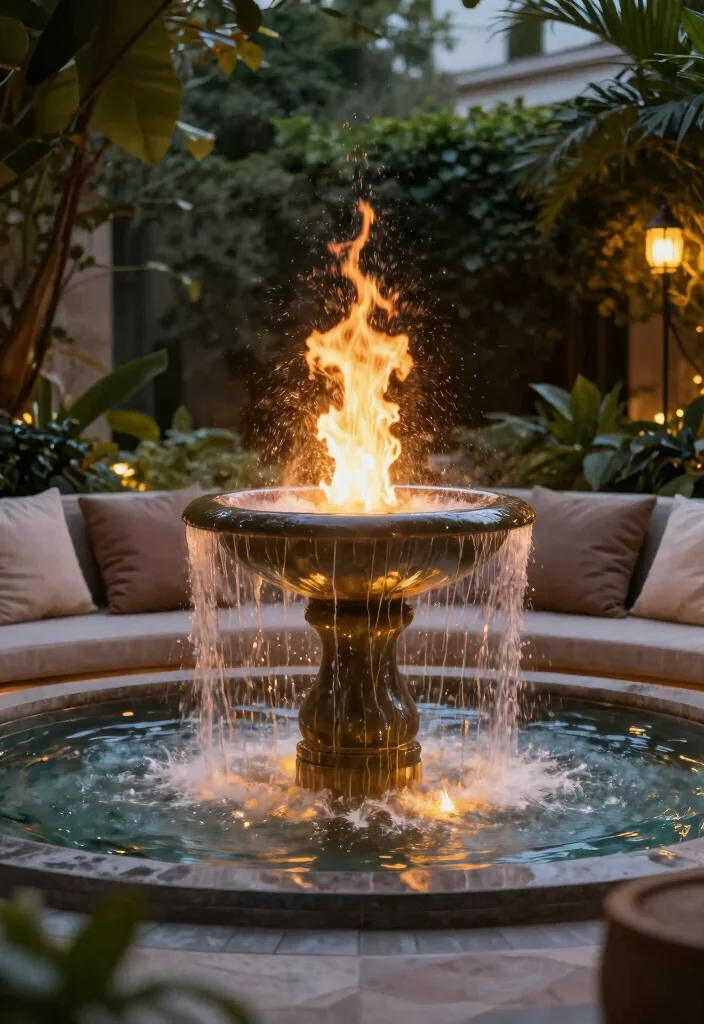 11 Breathtaking Outdoor Waterfall Fountain Ideas Zen Vibe 10. Fire and Water Fountain Combo 0