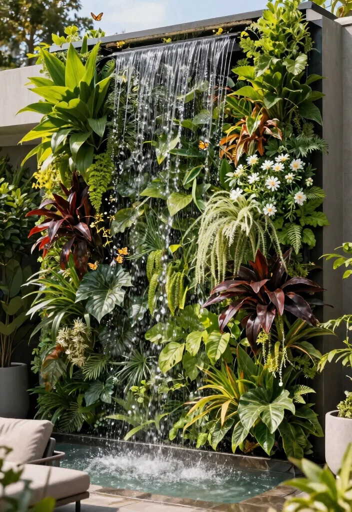 11 Breathtaking Outdoor Waterfall Fountain Ideas Zen Vibe 6. Vertical Garden Waterfall 0