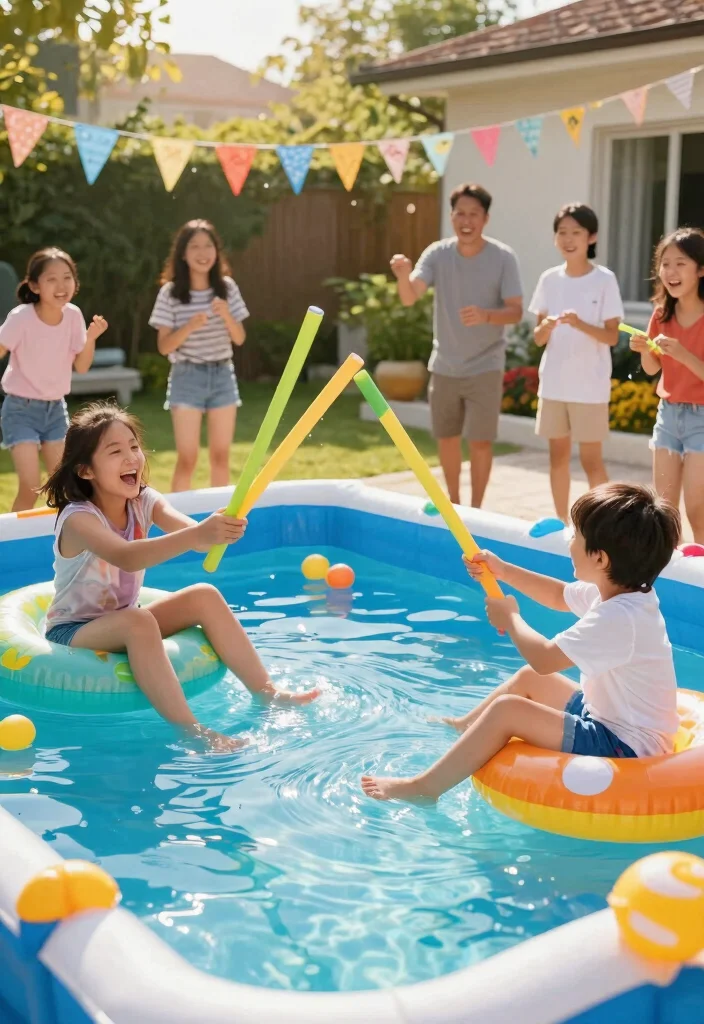 11 Hilarious Kiddie Pool Bash Ideas for Adults Summer Vibe 1. Adult Only Pool Noodle Jousting 0