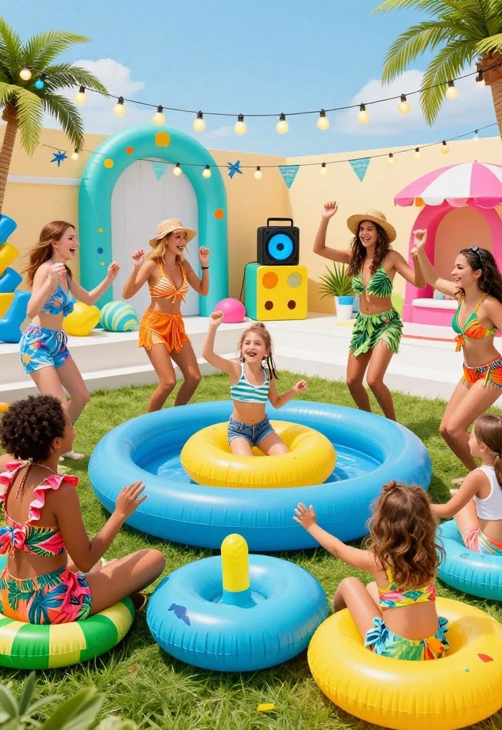11 Hilarious Kiddie Pool Bash Ideas for Adults Summer Vibe 2. Themed Floaty Dance Party 0