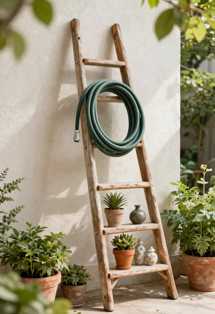 11 Practical Pool Hose Storage Ideas Keep Decks Clear 5. Use a Ladder for Vertical Storage 0
