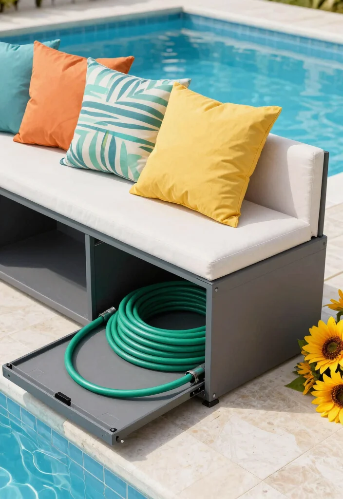 11 Practical Pool Hose Storage Ideas Keep Decks Clear 6. Outdoor Storage Bench 0