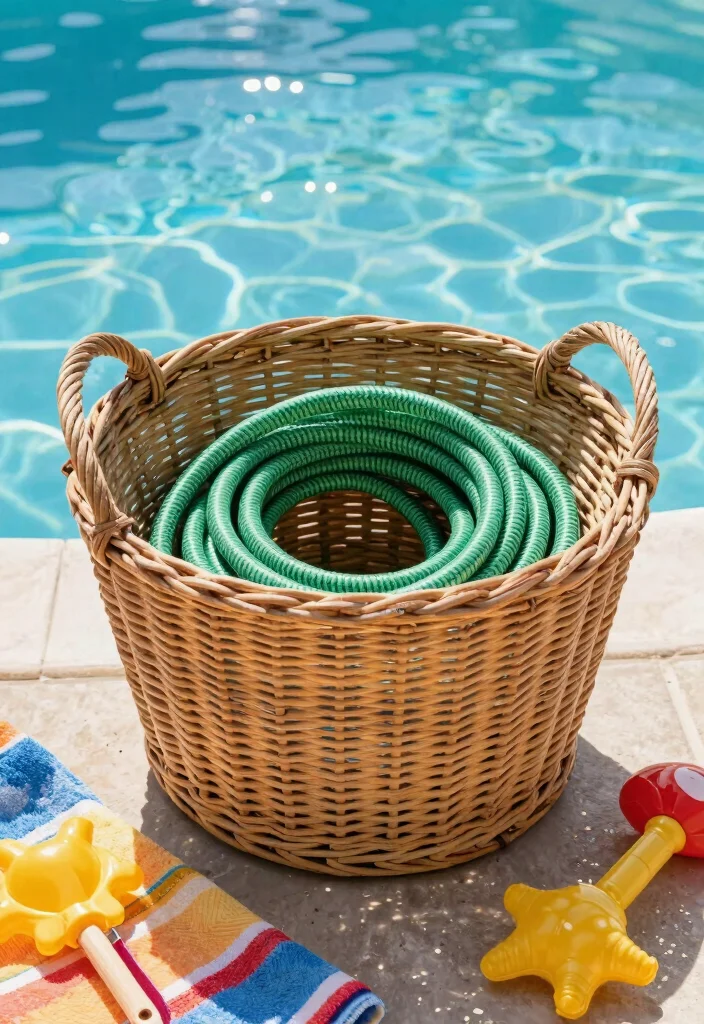 11 Practical Pool Hose Storage Ideas Keep Decks Clear 7. Poolside Basket Storage 0