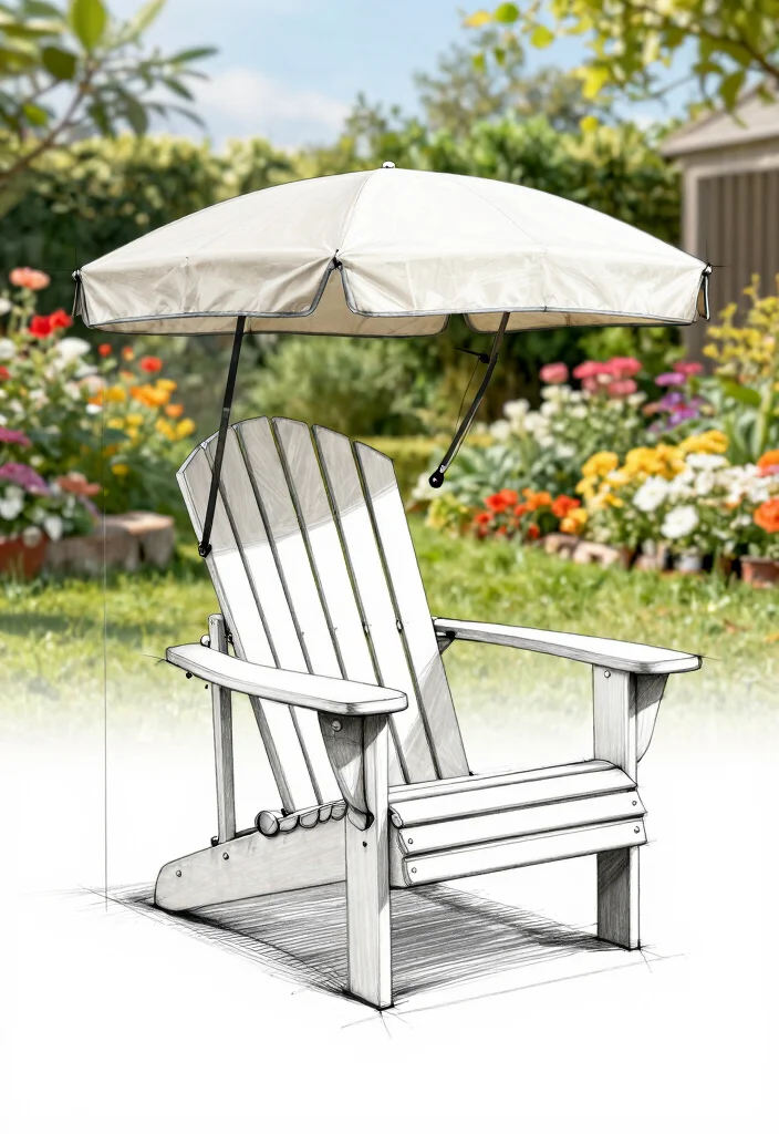 11 Simple Adirondack Chair Drawing Ideas for Woodworkers 7. Adirondack Chair with Canopy 0