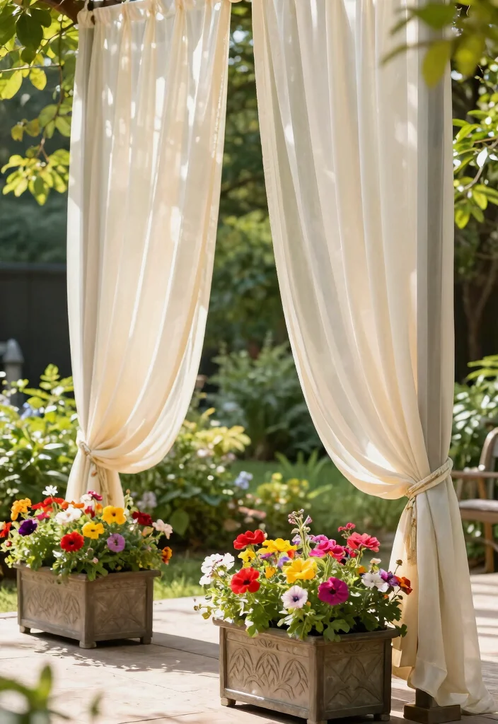 11 Smart Outdoor Curtain Weight Ideas Stop the Blowing 8. Decorative Planters as Weights 0