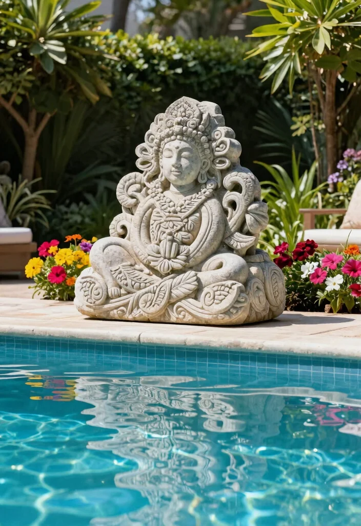 11 Smart Pool Filter Cover Ideas to Blend with Landscaping 9. Artistic Stone Sculpture for a Focal Point 0