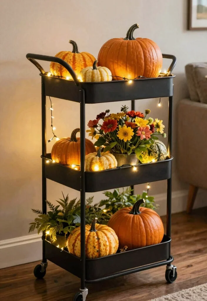 11 Space Saving 3 Tier Utility Cart Ideas for Urban Gardening 10. Seasonal Display Cart 0