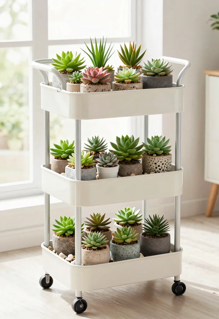 11 Space Saving 3 Tier Utility Cart Ideas for Urban Gardening 3. Succulent Station 0