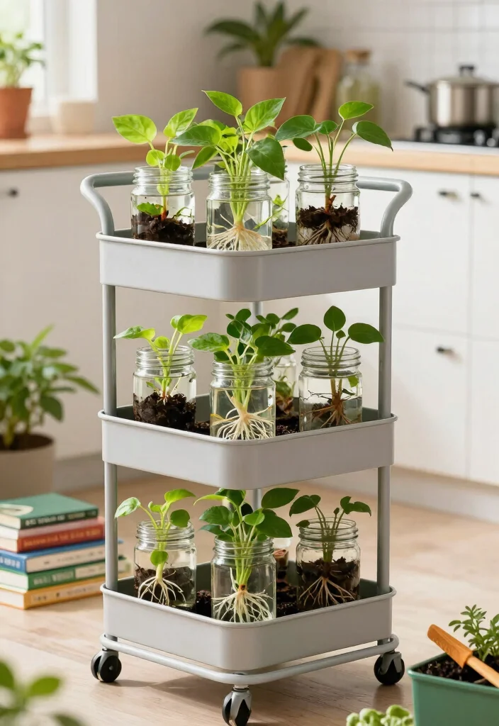 11 Space Saving 3 Tier Utility Cart Ideas for Urban Gardening 5. DIY Plant Propagation Station 0