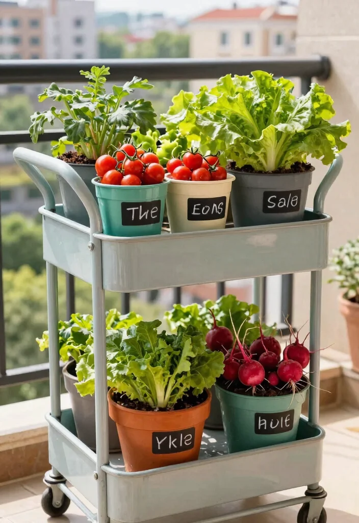 11 Space Saving 3 Tier Utility Cart Ideas for Urban Gardening 6. Mini Vegetable Garden 0