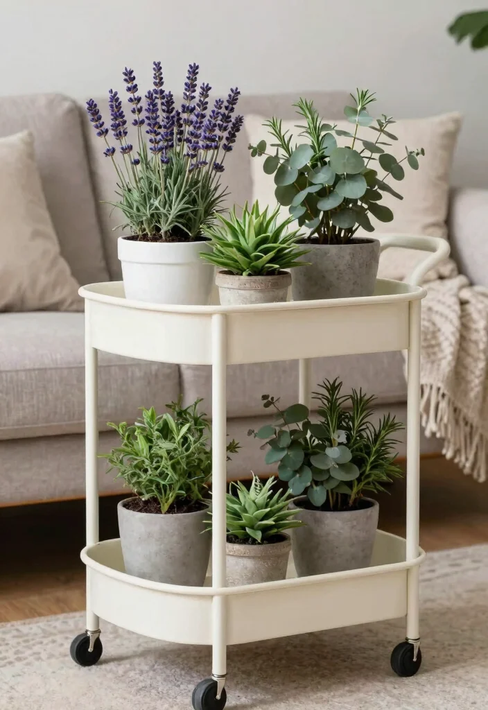 11 Space Saving 3 Tier Utility Cart Ideas for Urban Gardening 7. Aromatherapy Plant Cart 0