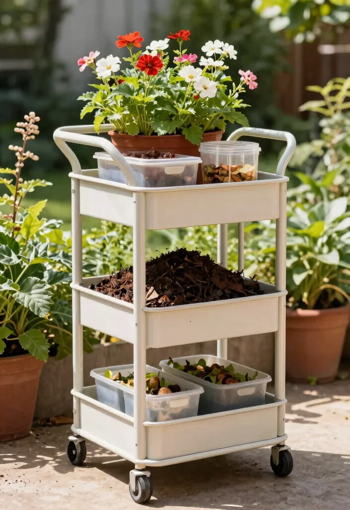 11 Space Saving 3 Tier Utility Cart Ideas for Urban Gardening 9. Compact Composting Station 0