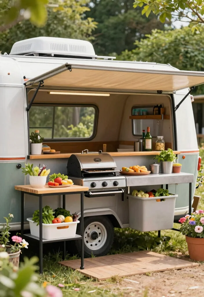 11 Versatile Trailer Canopy Roof Top Tent Build Ideas 9. Canopy with Outdoor Kitchen Setup 0