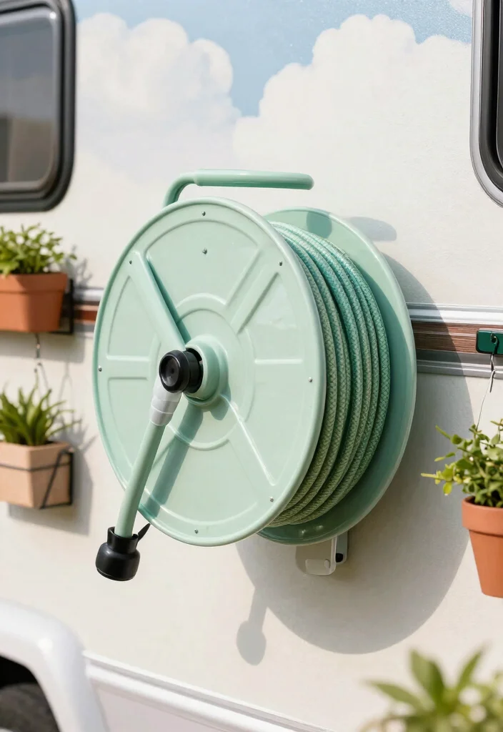 13 Best RV Hose Storage Ideas for Camper Life 1. Wall Mounted Hose Reels 0