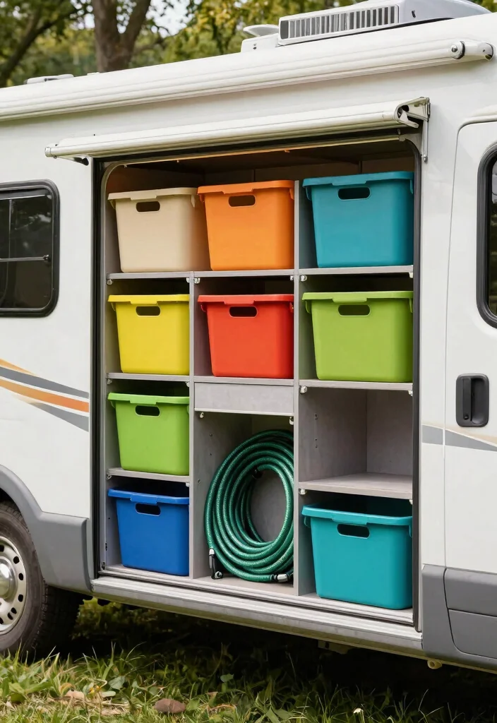 13 Best RV Hose Storage Ideas for Camper Life 11. Hose Bins in External Compartments 0