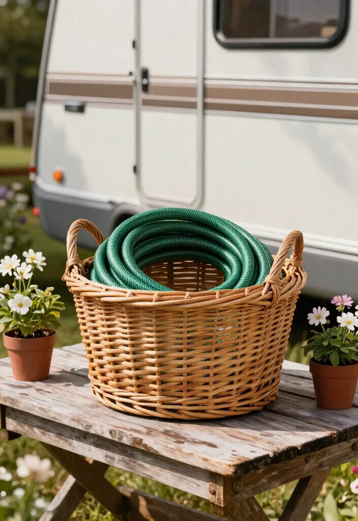 13 Best RV Hose Storage Ideas for Camper Life 4. Decorative Hose Baskets 0