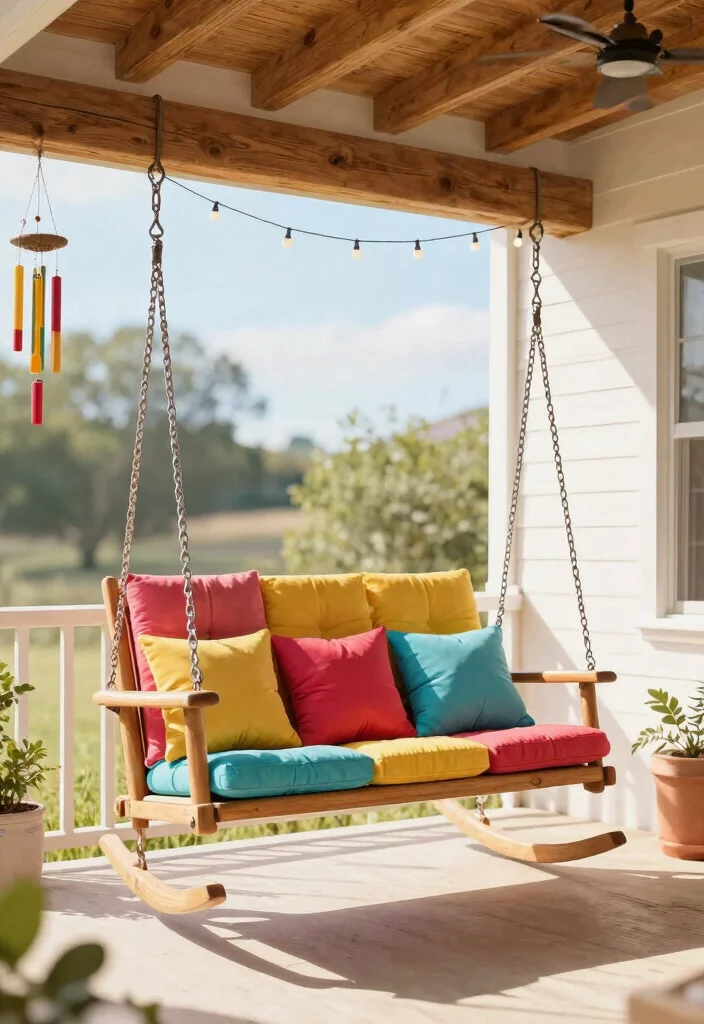 13 Cozy Rocking Chair Patio Ideas for Front Porches 7. A Swinging Rocking Chair for Fun 0