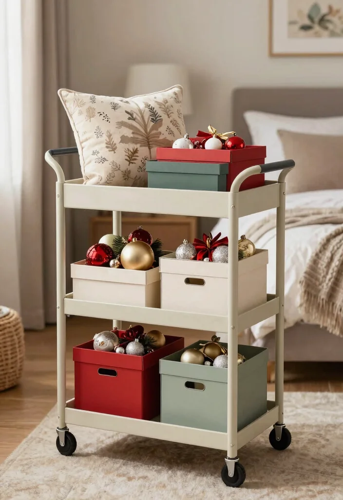 13 Cozy Utility Cart Ideas Bedroom Storage Hacks 11. Seasonal Decor Storage 0