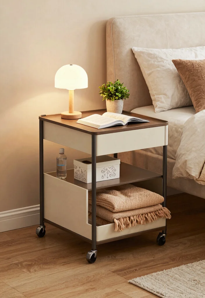 13 Cozy Utility Cart Ideas Bedroom Storage Hacks 2. Nightstand on Wheels 0