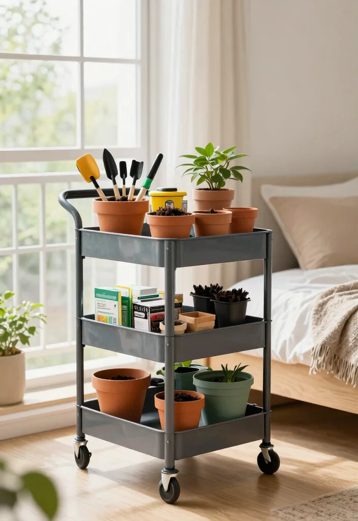 13 Cozy Utility Cart Ideas Bedroom Storage Hacks 7. Gardening Supply Station 0