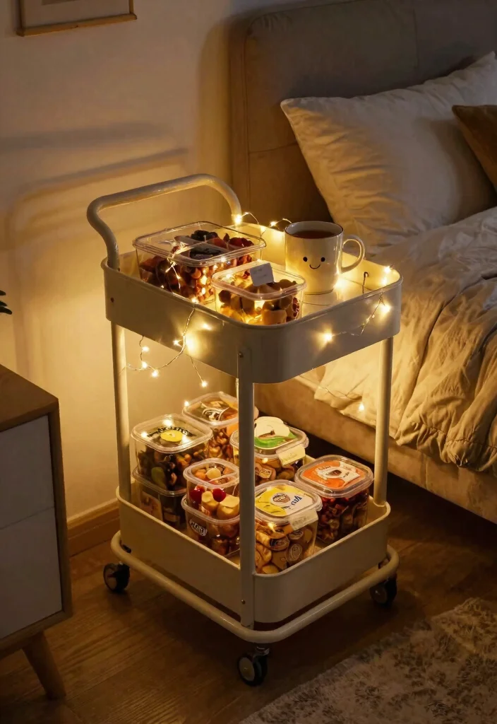 13 Cozy Utility Cart Ideas Bedroom Storage Hacks 8. Snack Station for Late Night Cravings 0