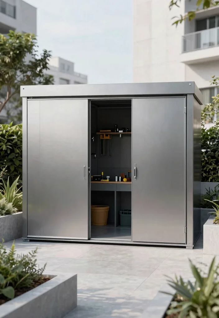 13 Durable Metal Tool Shed Ideas Weatherproof Storage 5. Modern Minimalist Sheds 0