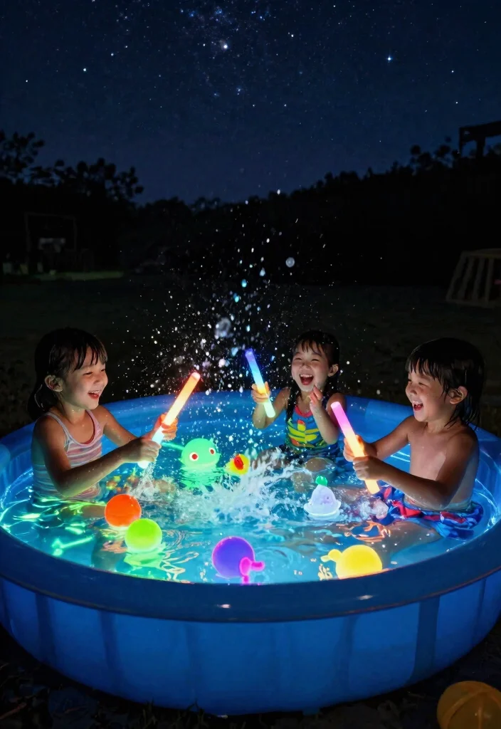 13 Easy Kiddie Pool Sensory Activities for Toddlers 13. Glow in the Dark Pool Fun 0