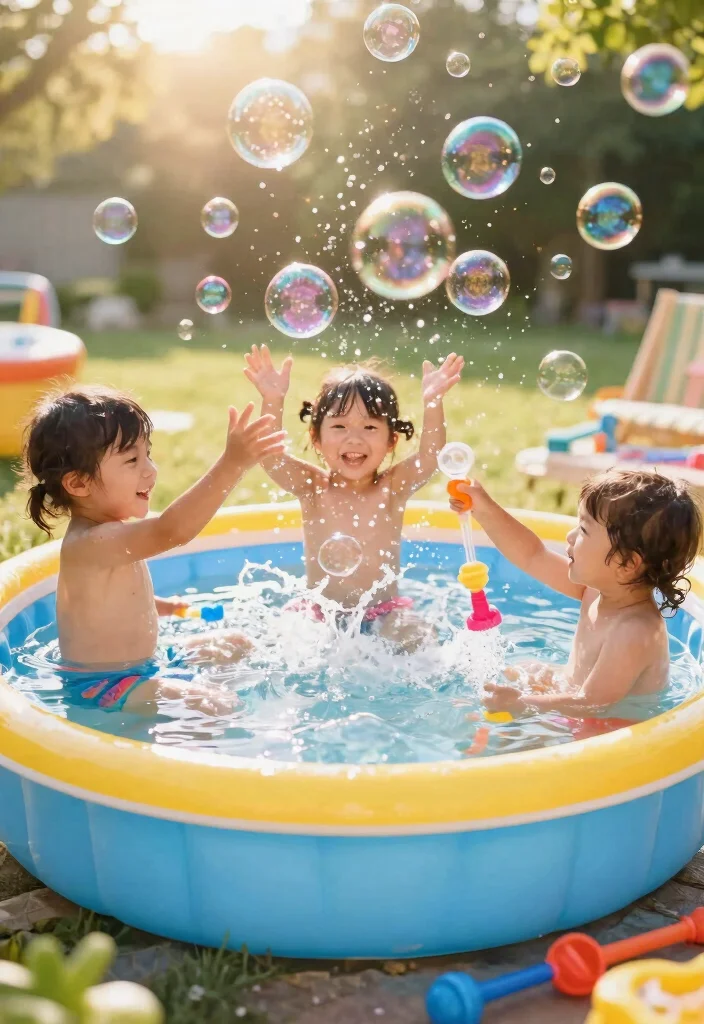 13 Easy Kiddie Pool Sensory Activities for Toddlers 7. Bubble Sensory Fun 0