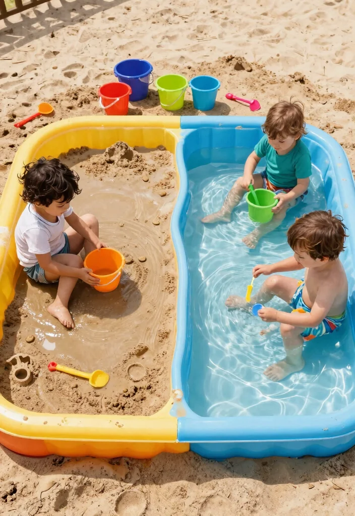 13 Easy Kiddie Pool Sensory Activities for Toddlers 8. DIY Sand and Water Mixer 0