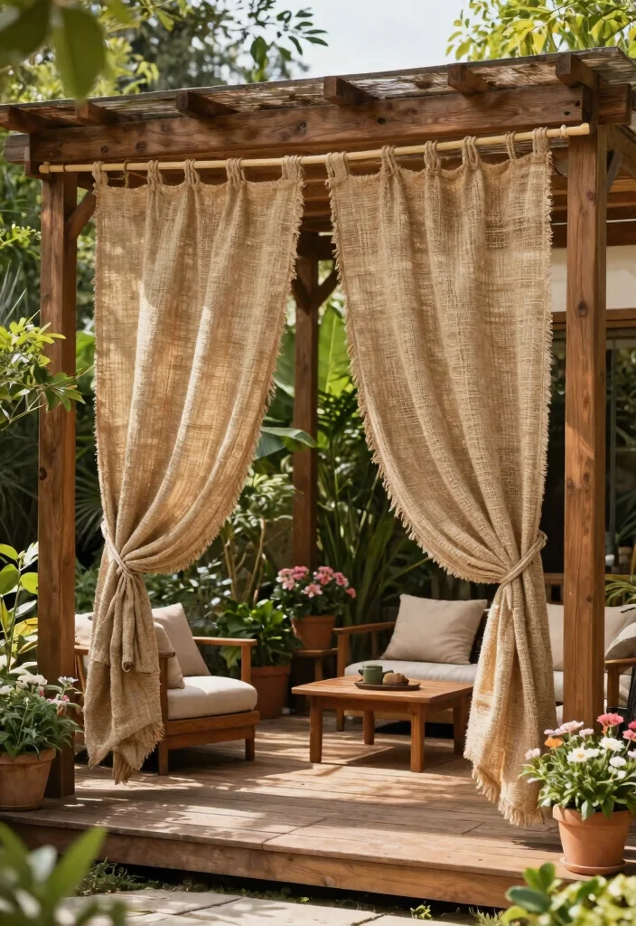 13 Elegant Outdoor Deck Curtain Ideas (Shade Solutions) 2 13 Elegant Outdoor Deck Curtain Ideas Shade Solutions 2. Rustic Charm with Natural Fabrics 0