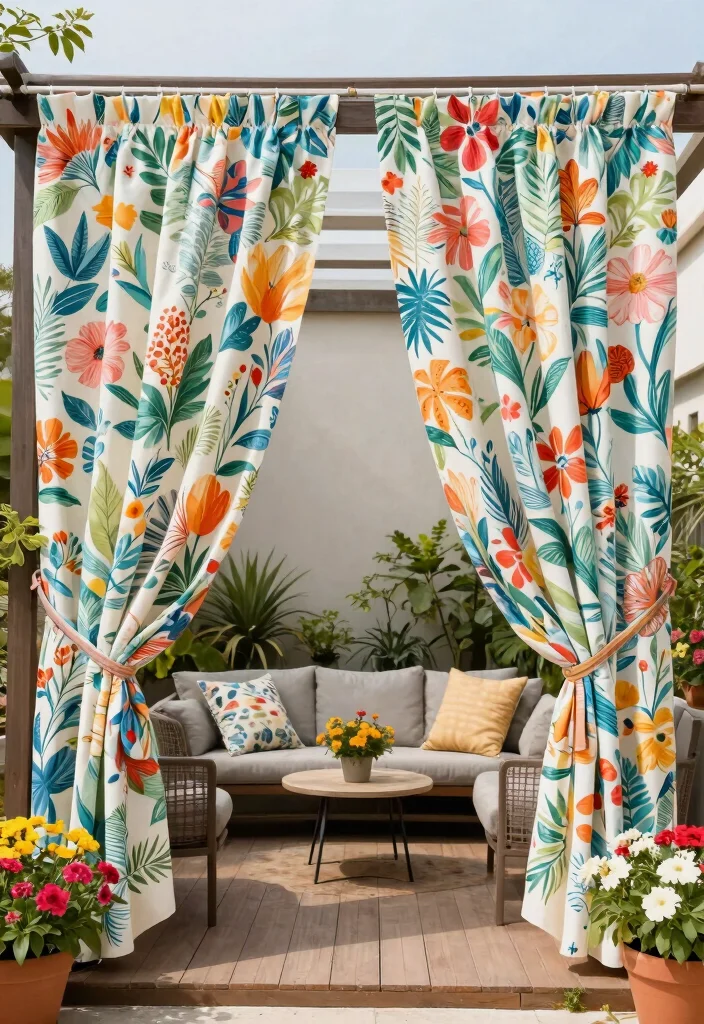 13 Elegant Outdoor Deck Curtain Ideas (Shade Solutions) 3 13 Elegant Outdoor Deck Curtain Ideas Shade Solutions 3. Botanical Bliss with Printed Designs 0