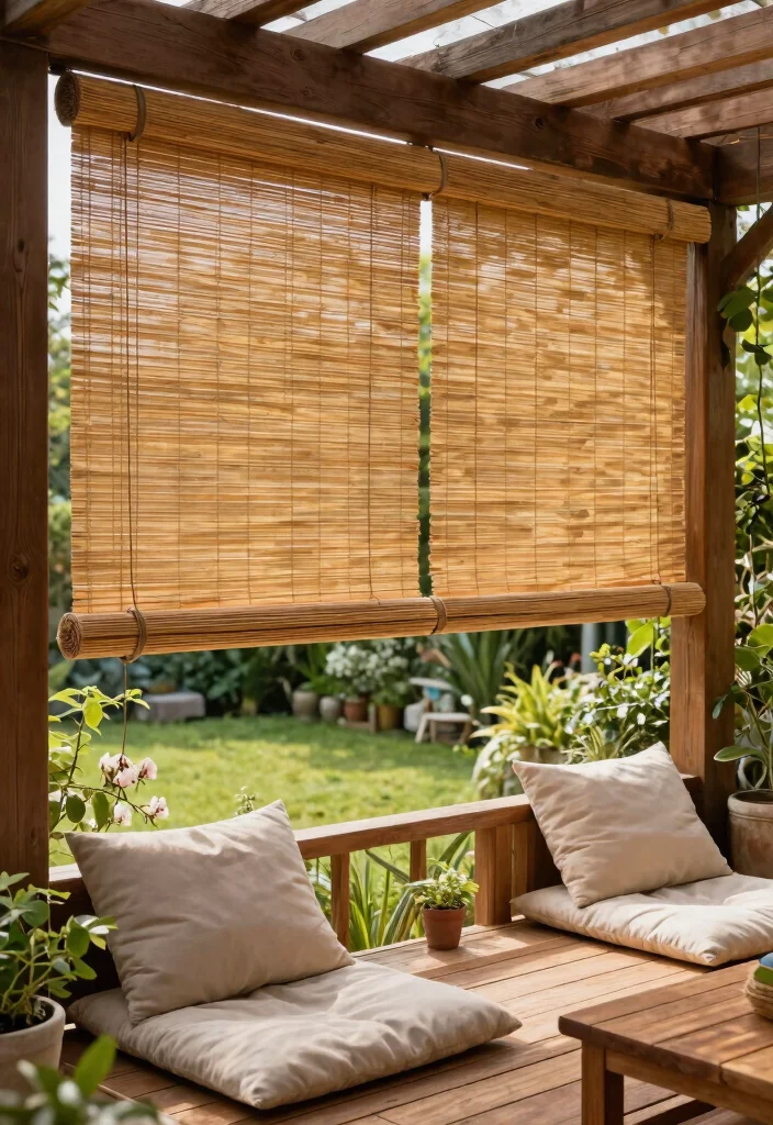 13 Elegant Outdoor Deck Curtain Ideas (Shade Solutions) 4 13 Elegant Outdoor Deck Curtain Ideas Shade Solutions 4. Eco Friendly Bamboo Blinds 0