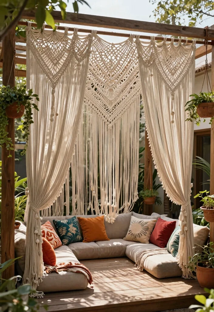 13 Elegant Outdoor Deck Curtain Ideas (Shade Solutions) 5 13 Elegant Outdoor Deck Curtain Ideas Shade Solutions 5. Cozy Macram for a Bohemian Touch 0