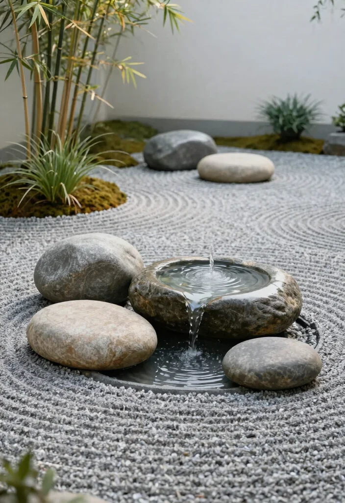 13 Elegant Outdoor Wall Fountain Ideas for Courtyards 11. Zen Garden Fountain 0