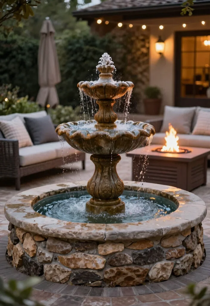 13 Elegant Outdoor Wall Fountain Ideas for Courtyards 12. Rustic Fire and Water Fountain Combo 0