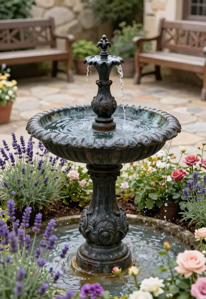 13 Elegant Outdoor Wall Fountain Ideas for Courtyards 5. Vintage Inspired Fountain 0
