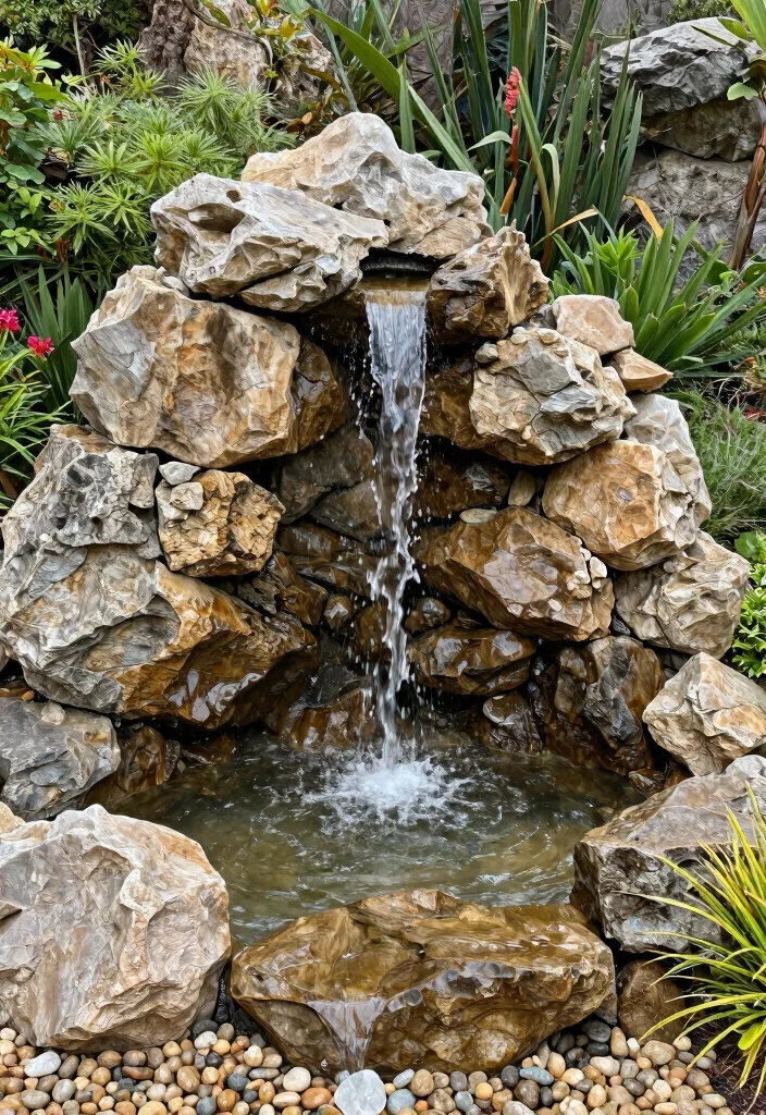 13 Elegant Outdoor Wall Fountain Ideas for Courtyards 6. Nature Inspired Fountain with Rocks 0