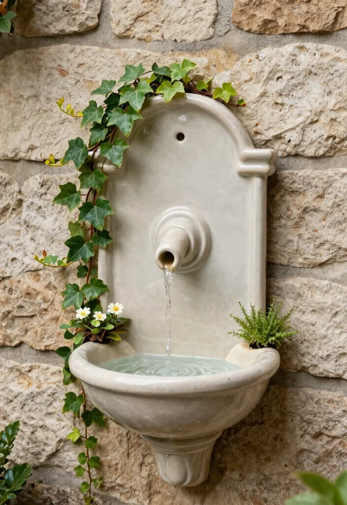 13 Elegant Outdoor Wall Fountain Ideas for Courtyards 9. Hanging Wall Fountain 0