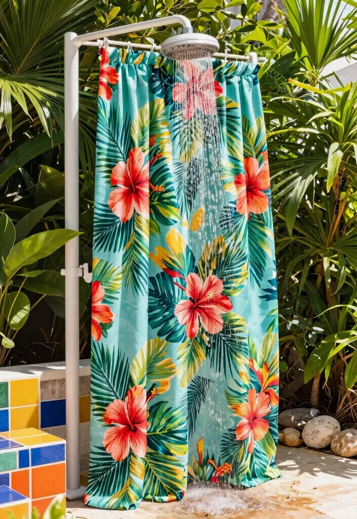 13 Lush Outdoor Shower Drapery Ideas Tropical Vibe 5. Tropical Prints 0