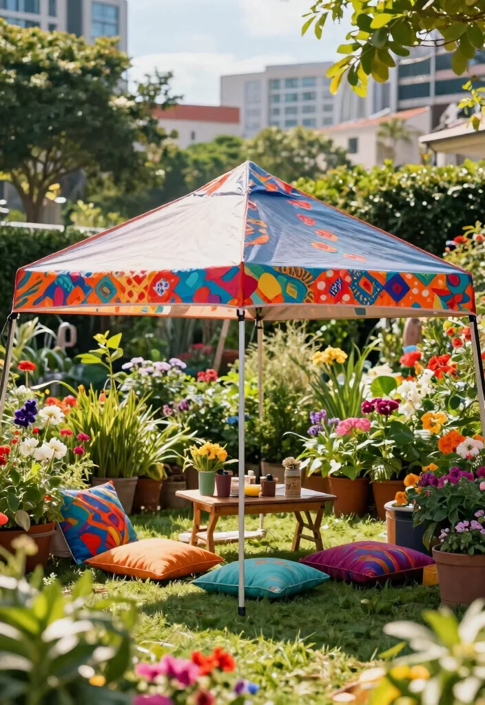 13 Practical 10x10 Canopy Tent Ideas for Urban Gardening Shade Solutions 1 13 Practical 10x10 Canopy Tent Ideas for Urban Gardening Shade Solutions 1. Vibrant Fabric Choices 0