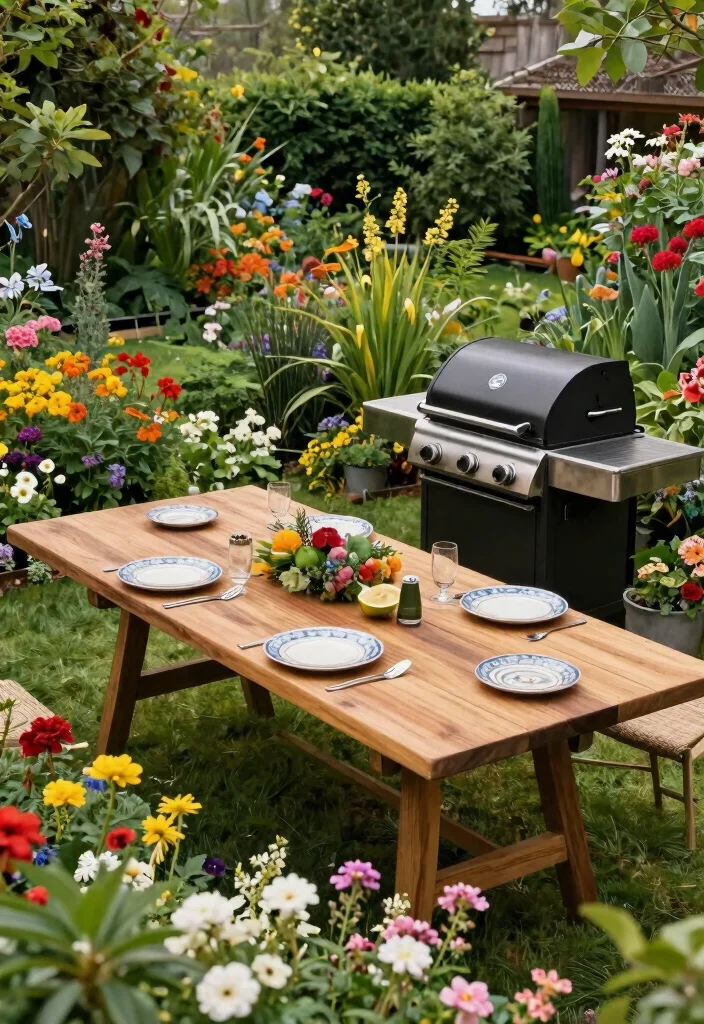 13 Rustic Outdoor Grill Table with Wooden Top Designs 11. Garden Style Dining Grill Table 0