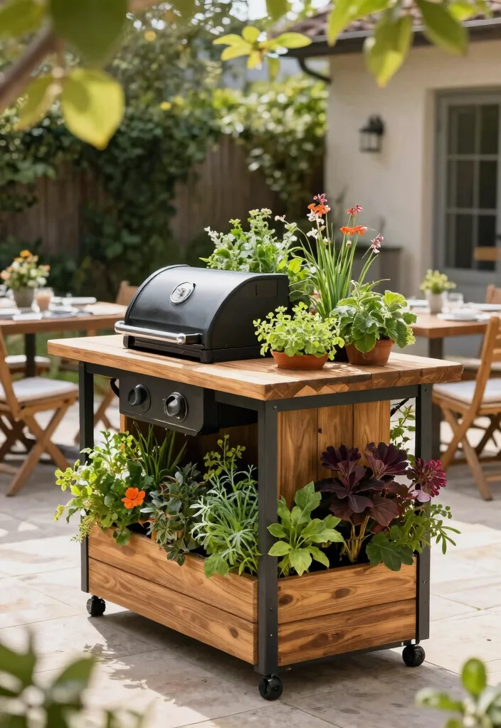 13 Rustic Outdoor Grill Table with Wooden Top Designs 4. Vertical Planter Grill Table 0
