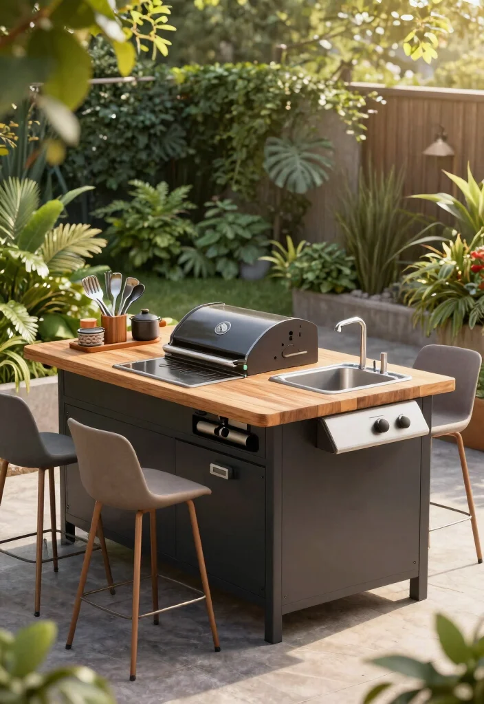 13 Rustic Outdoor Grill Table with Wooden Top Designs 5. Multi Functional Outdoor Cooking Station 0