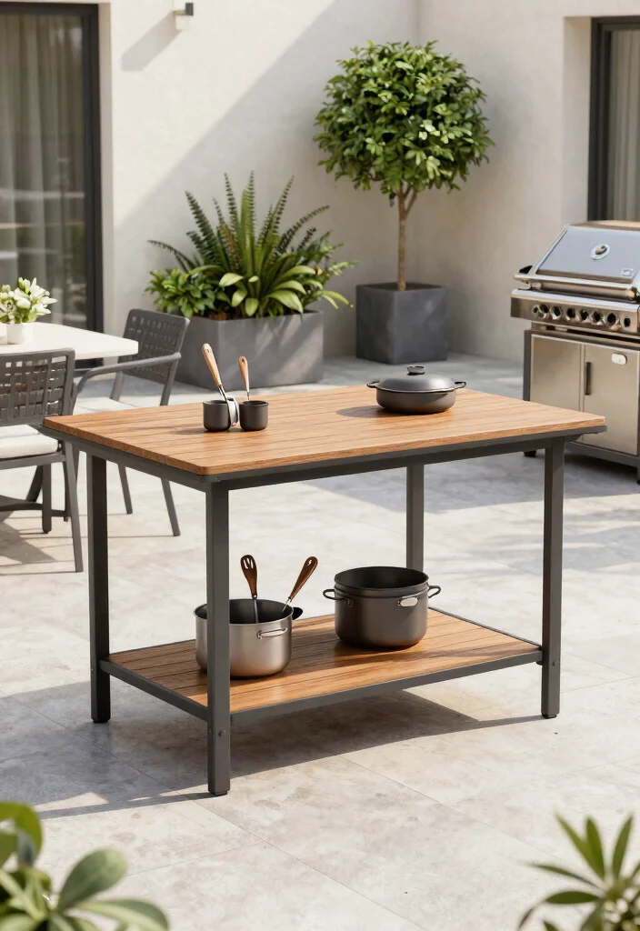 13 Rustic Outdoor Grill Table with Wooden Top Designs 9. Contemporary Minimalist Design 0