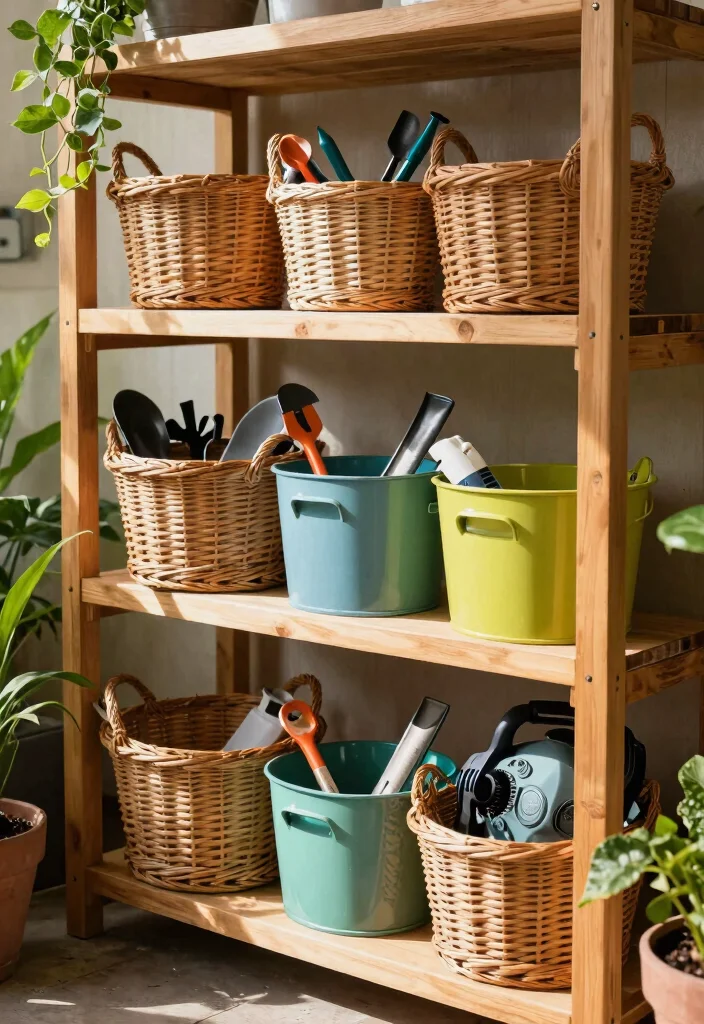 13 Smart Leaf Blower Storage Ideas for Your Shed 11. Use of Baskets and Bins 0