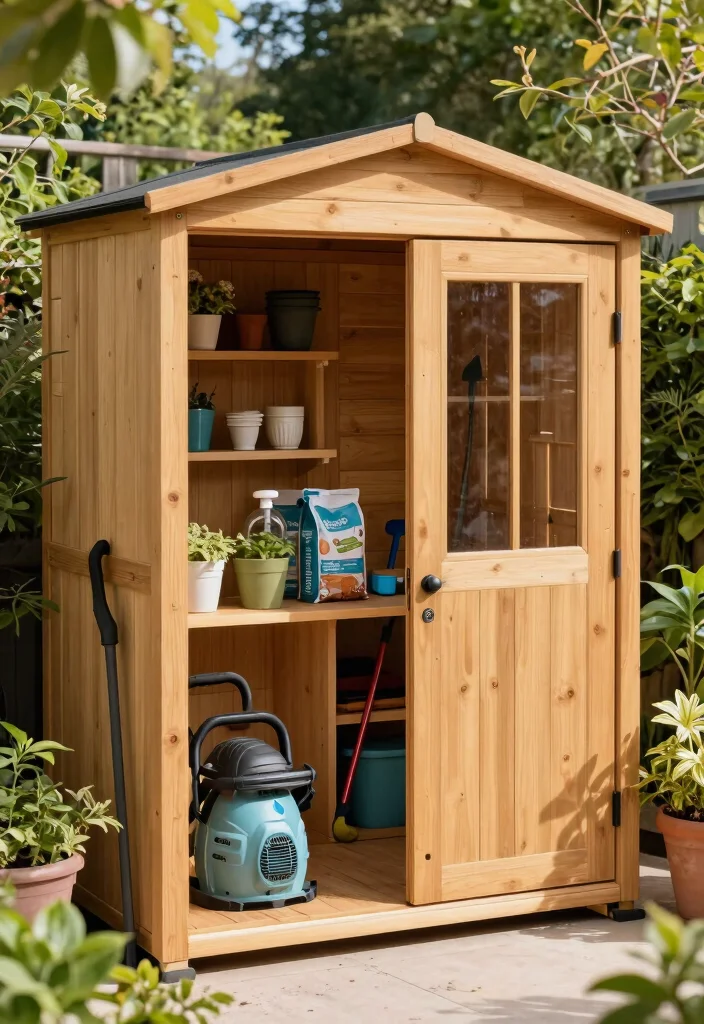 13 Smart Leaf Blower Storage Ideas for Your Shed 6. Garden Tool Shed with Built in Storage 0