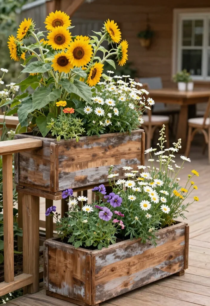 15 Beautiful Deck Railing Flower Box Ideas Lush Blooms 2. Rustic Wood Charm 0